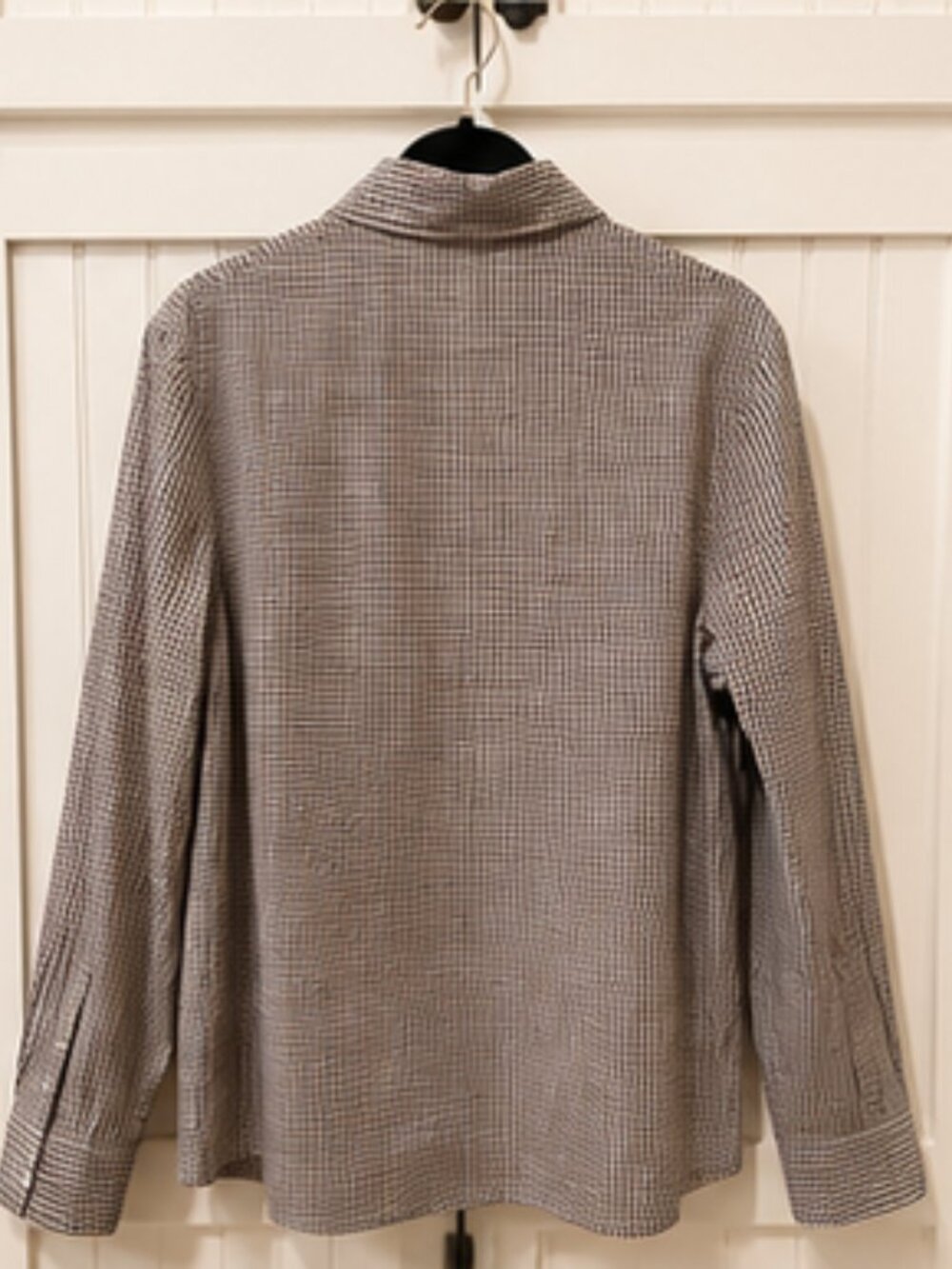 Brown NWOT Gingham Tie Neck Blouse Women's Large Long Sleeve Career Top - Picture 3 of 7